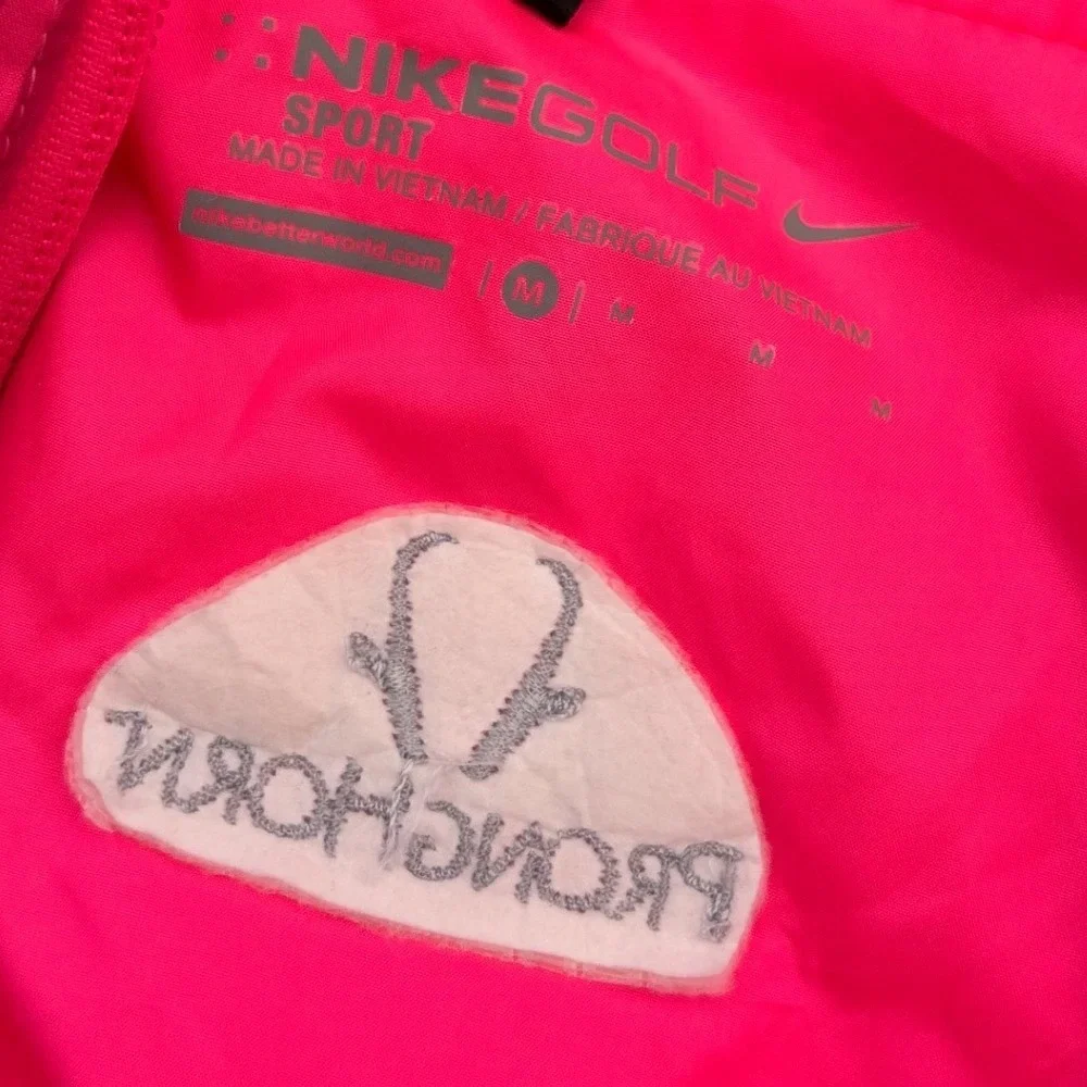 Nike Golf Sport Women Pink Argyle Full Zip Quilted Vest Medium Pronghorn Logo